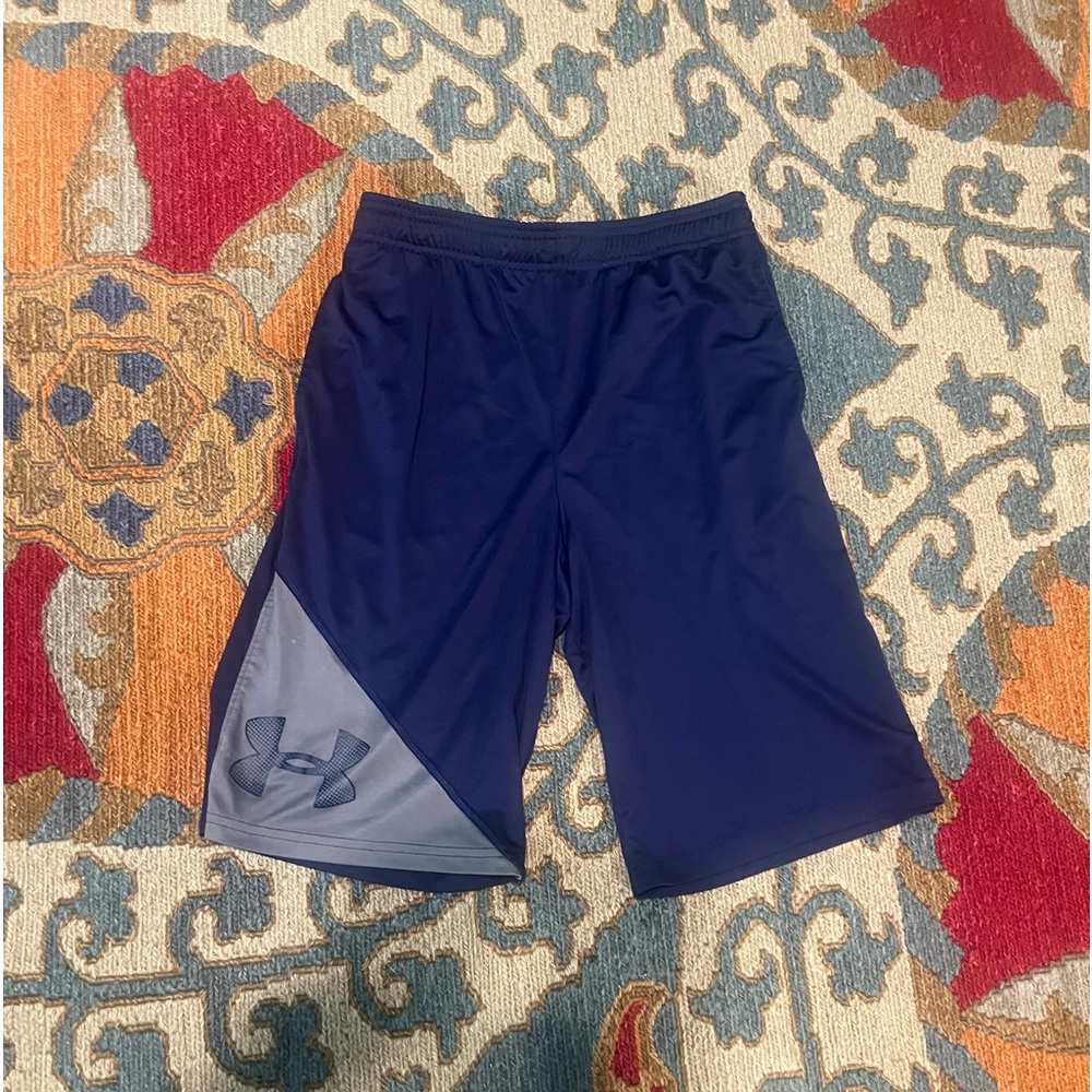 Under Armour Shorts Boys  Youth Large Navy Heat Gear Loose Activewear Basketball